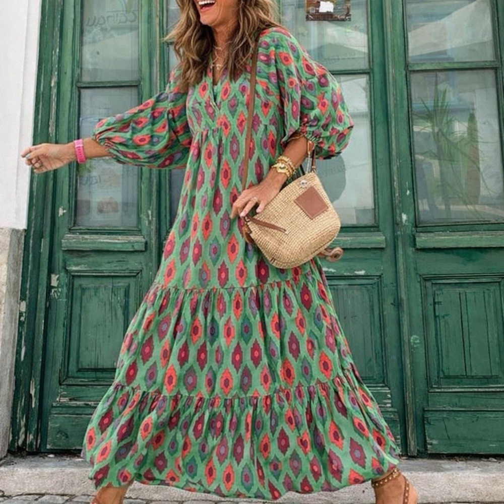 Anthropologie Sun Dried Laundry Ikat Midi Dress Cotton Size M Boho